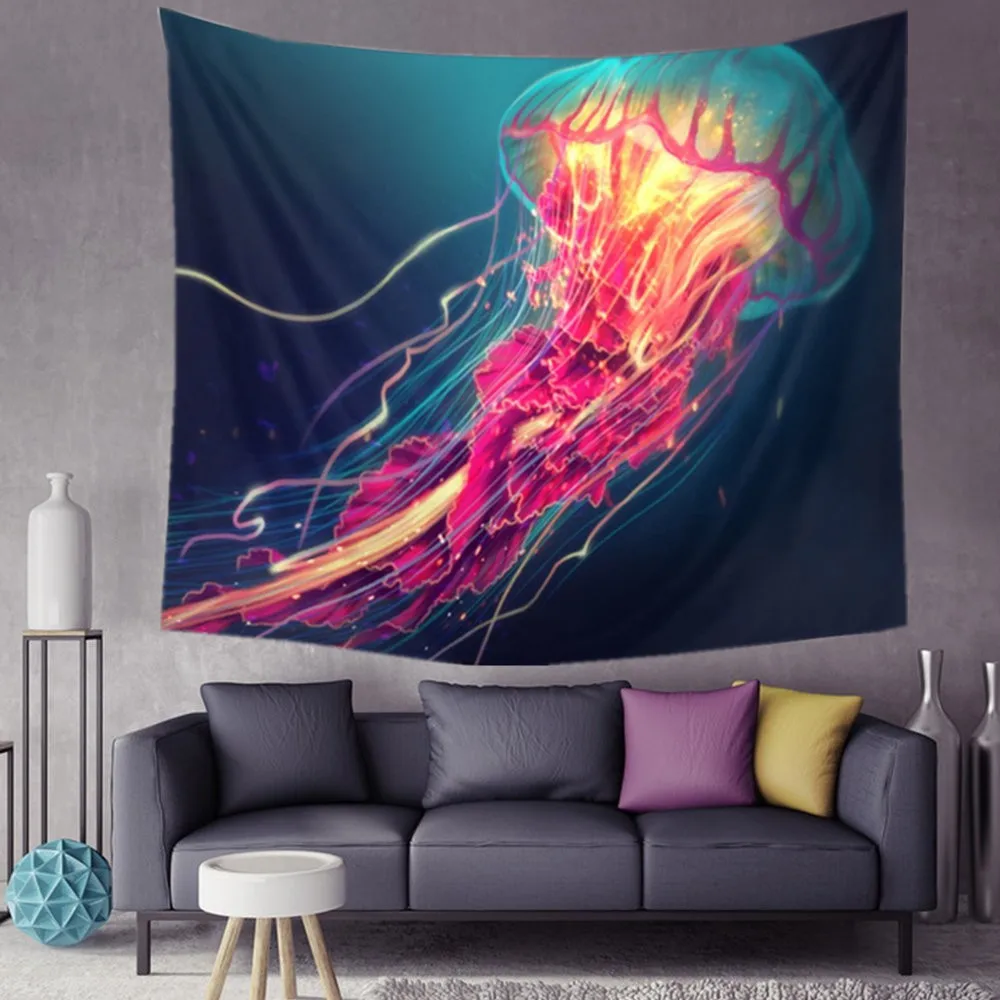 

Deep Sea Glowing Jellyfish Hanging Tapestry Bedroom Bed Upside Decorative Cover Aisle Curtain Photography Background Supply