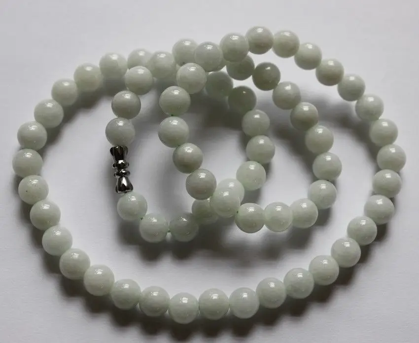 

1571 Certified Natural "A" Beautiful Light Green Jadeite JADE Bead Necklace