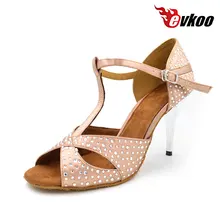 Evkoo/танцевальный бренд; атласная обувь на высоком каблуке 8,5 см со стразами; обувь для танцев; атласная обувь для латинских танцев для женщин; Evkoo-371