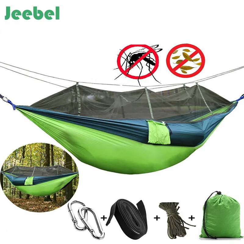 

Jeebel Parachute Fabric Hammock 1-2 Person Portable Mosquito Net Hammock for Outdoor Camping travel garden swings