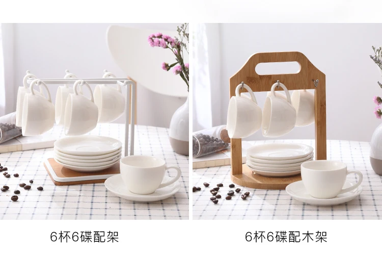 6pcs/set Ceramics Coffee Cup and Saucer Set Cup Holder Simple Home Afternoon Tea Set Creative Espresso Cup Saucer 90ml