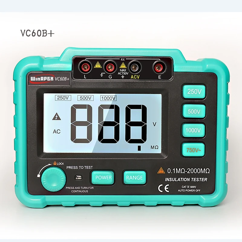 VC60B+ Insulation Tester Earth Ground Impedance Resistance Tester DC250V/1000V Median Megohm Digital Insulation Resistance Meter
