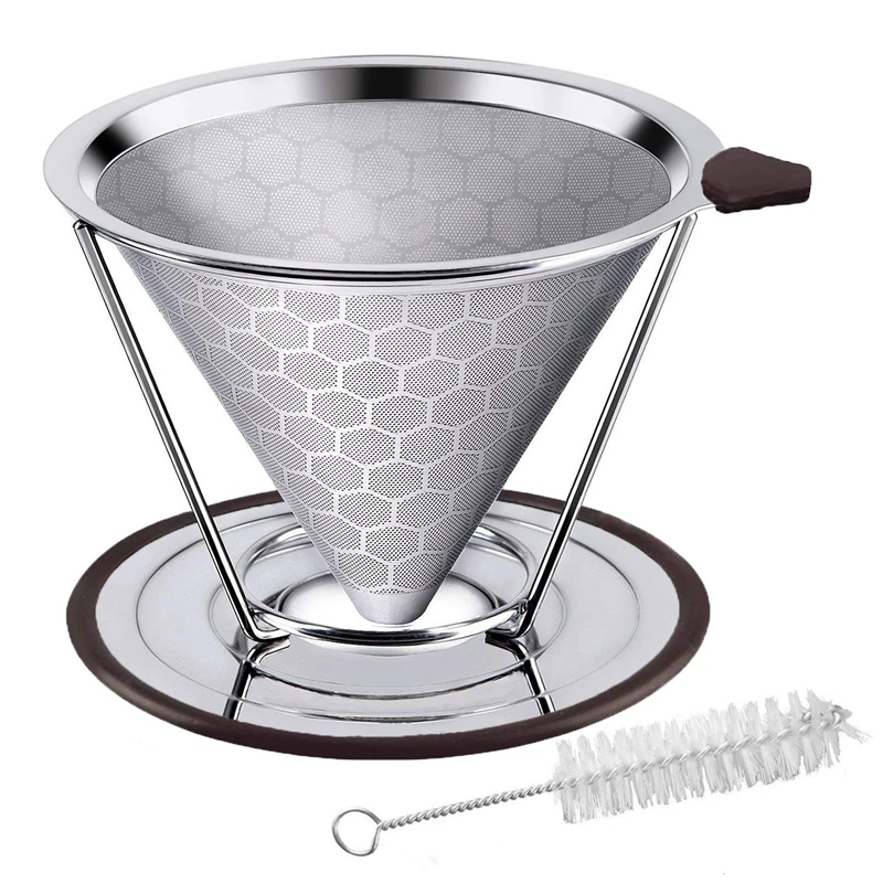 

Premium Stainless Steel Coffee Filter, Reusable Pour Over Coffee Dripper Cone With Non-slip Cup Stand , Paperless. Honeycomb D