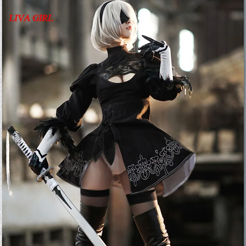 Костюм для косплея Nier Automata 2B аниме платье на Хэллоуин униформа бесплатная