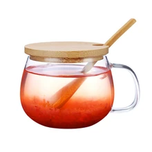 250 мл японский стиль стекло простой молочная чашка для завтрака деревянная ручка чашка с ручкой и деревянная ложка Однослойная кофейная чашка