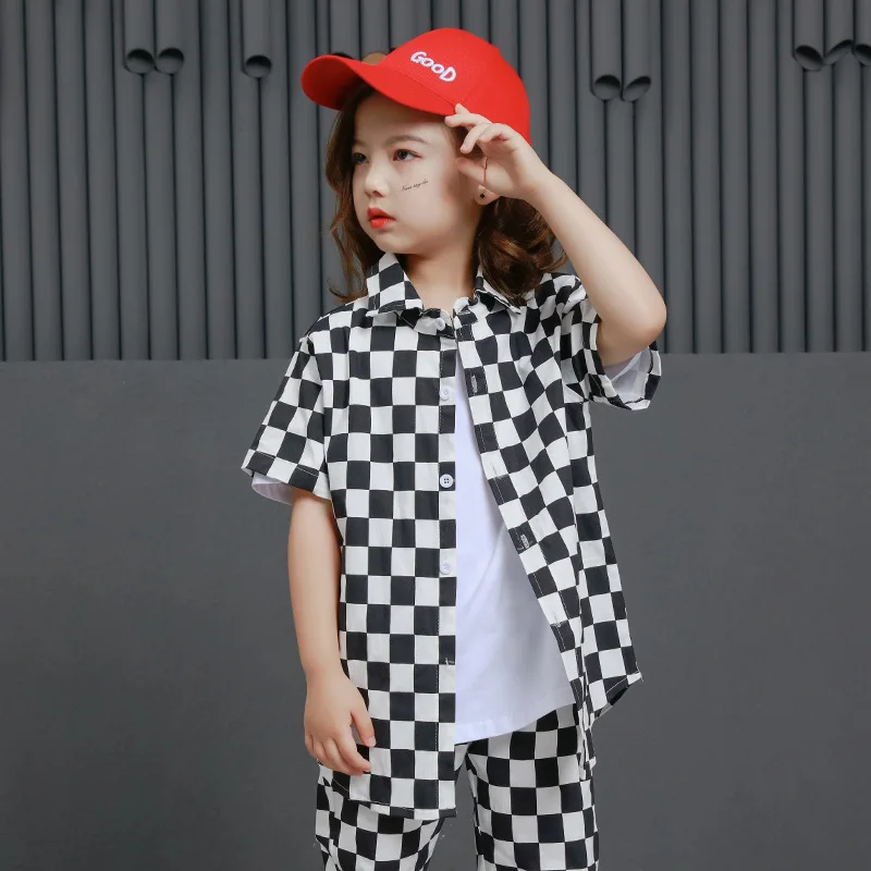 Девушки Одежда в клеточку корейская детская футболка с коротким рукавом и брюки из двух частей Комплект одежды для девочек-подростков 12 13 14 15 16 лет