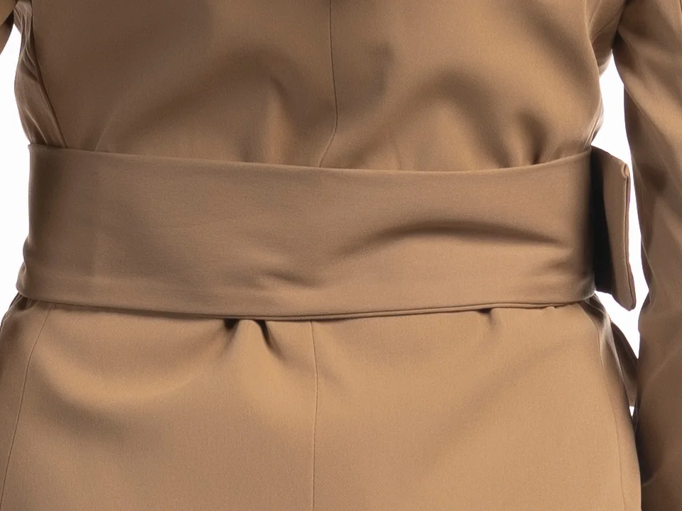 FICUSRONG Новое Осеннее Женское пальто цвета хаки с v-образным вырезом средней длины блейзер с поясом элегантная однотонная двубортная верхняя одежда с карманами