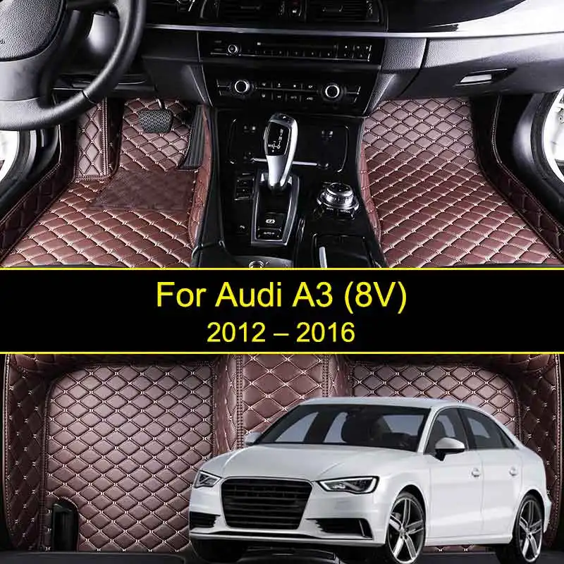 Rownfur Pu Leather Car Floor Mats For Audi A3 8p 8v Custom 3d Car Mats Interior Accessories Auto Protect Clean