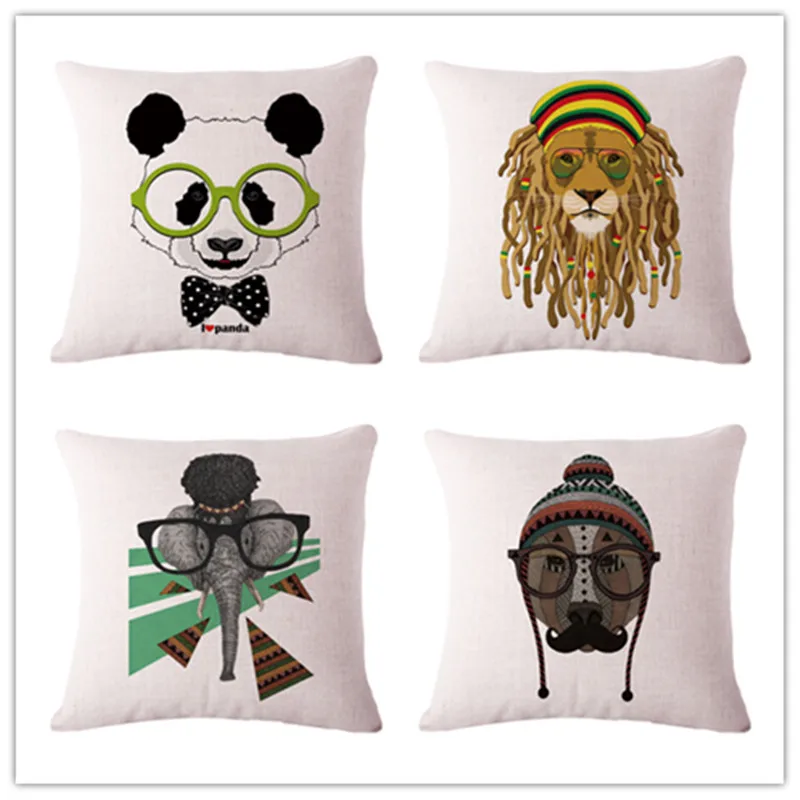 

cartoon funny panda lion Cushion(No Filler) Polyester Family affection Sofa Car Seat family Home Decorative Throw Pillow