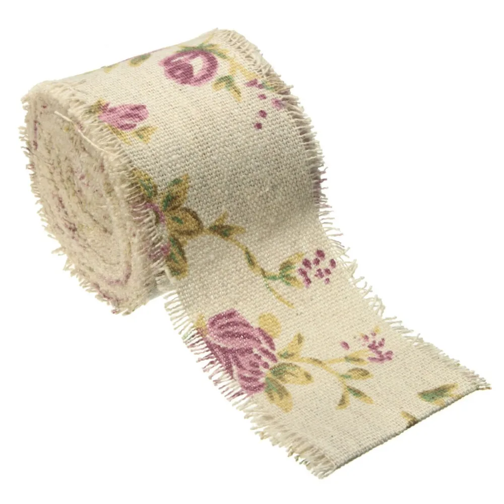 60mm VINTAGE ROSE RIBBON HESSIAN BURLAP JUTE 10m ROLL SHABBY CHIC RUSTIC WEDDING