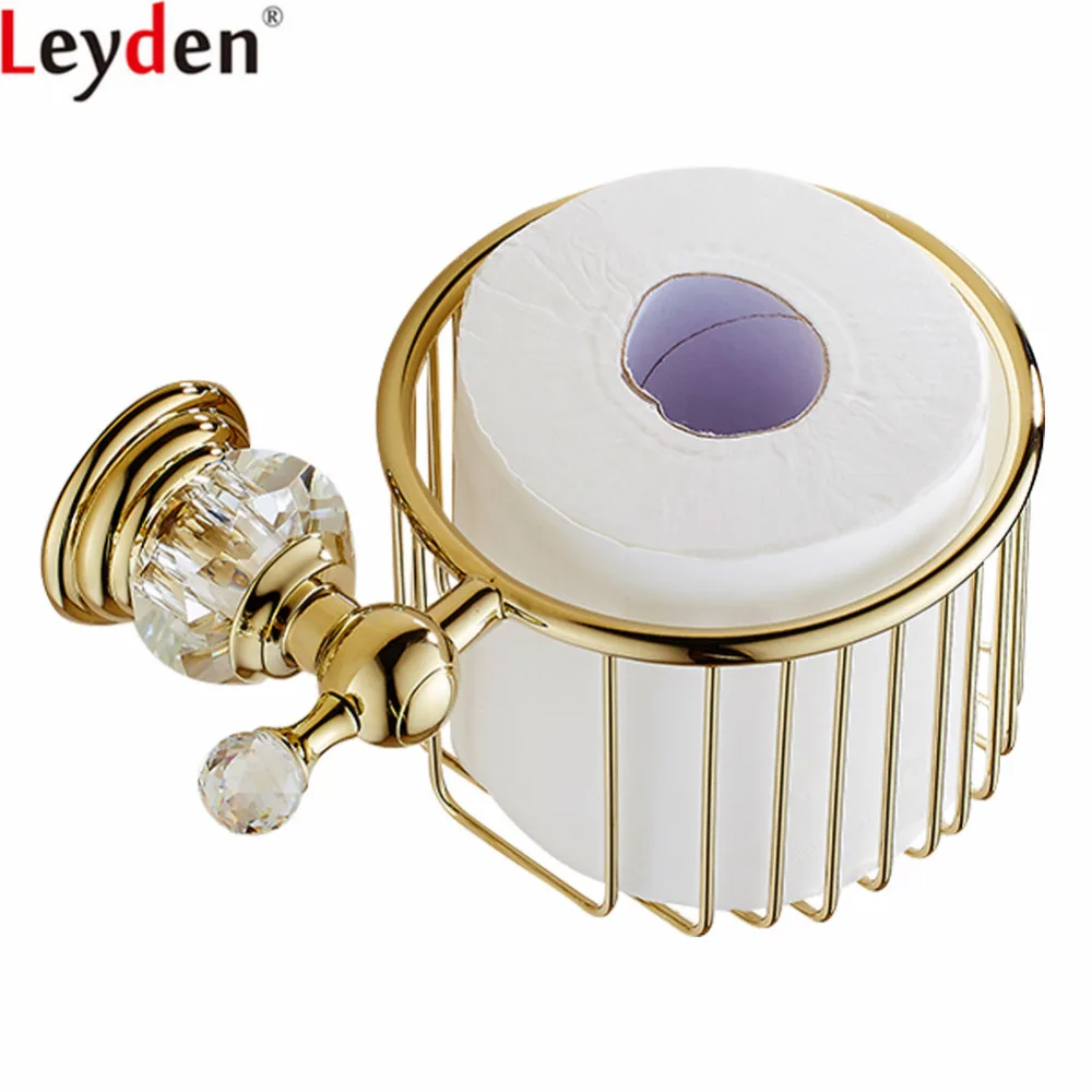 Leyden Toilet Paper Basket Gold Crystal Wall Mounted Bathroom