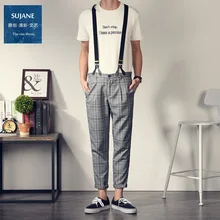 Мужская одежда модная Корейская Повседневная решетки нагрудник Штаны подтяжки Британский личности Комбинезоны Костюмы