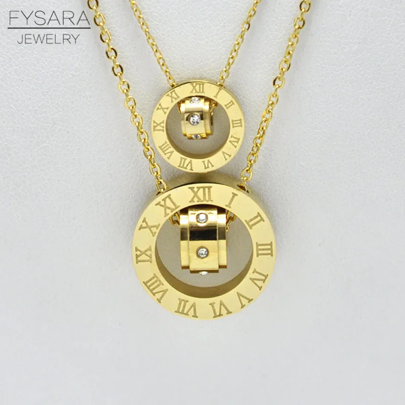 FYSARA пара ювелирных изделий австрийский кристалл любовь ожерелье Роскошный бренд римское числовое ожерелье для женщин два круга кулон ключица