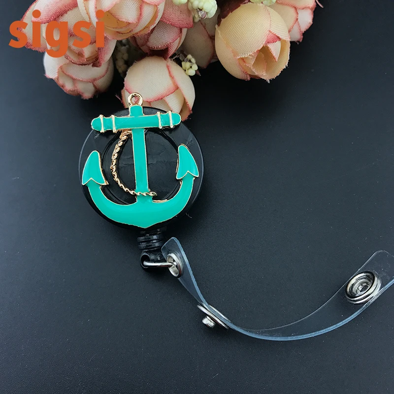 Green enamel Anchor ID badge reel Nurse brooch pins Retractable ID