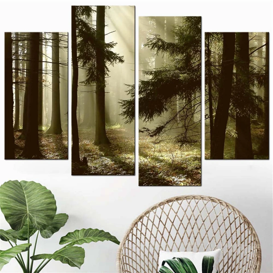 Nature Landscape Red Trees Forest Sunshine Canvas Prints Painting Wall Art 5PCS