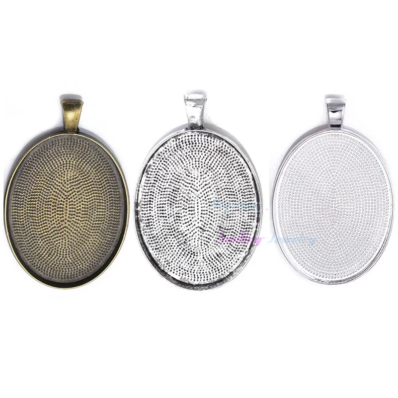 Блестящий посеребреный Овальный камео кабошон 30*40 мм 10 шт.|pendant tray|blank pendantblank pendant