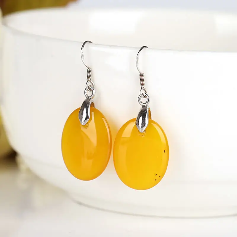 

B&F Wholesale,New Design Hot Sale 925 Silver with Natural Yellow Agate Oval earrings Drop earrings 20x15x4mm, 4.8g