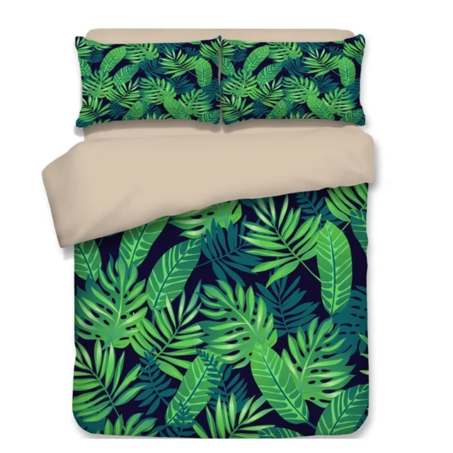 Green Tropical Leaf Print Bedding Set Twin Queen King Size Duvet Cover