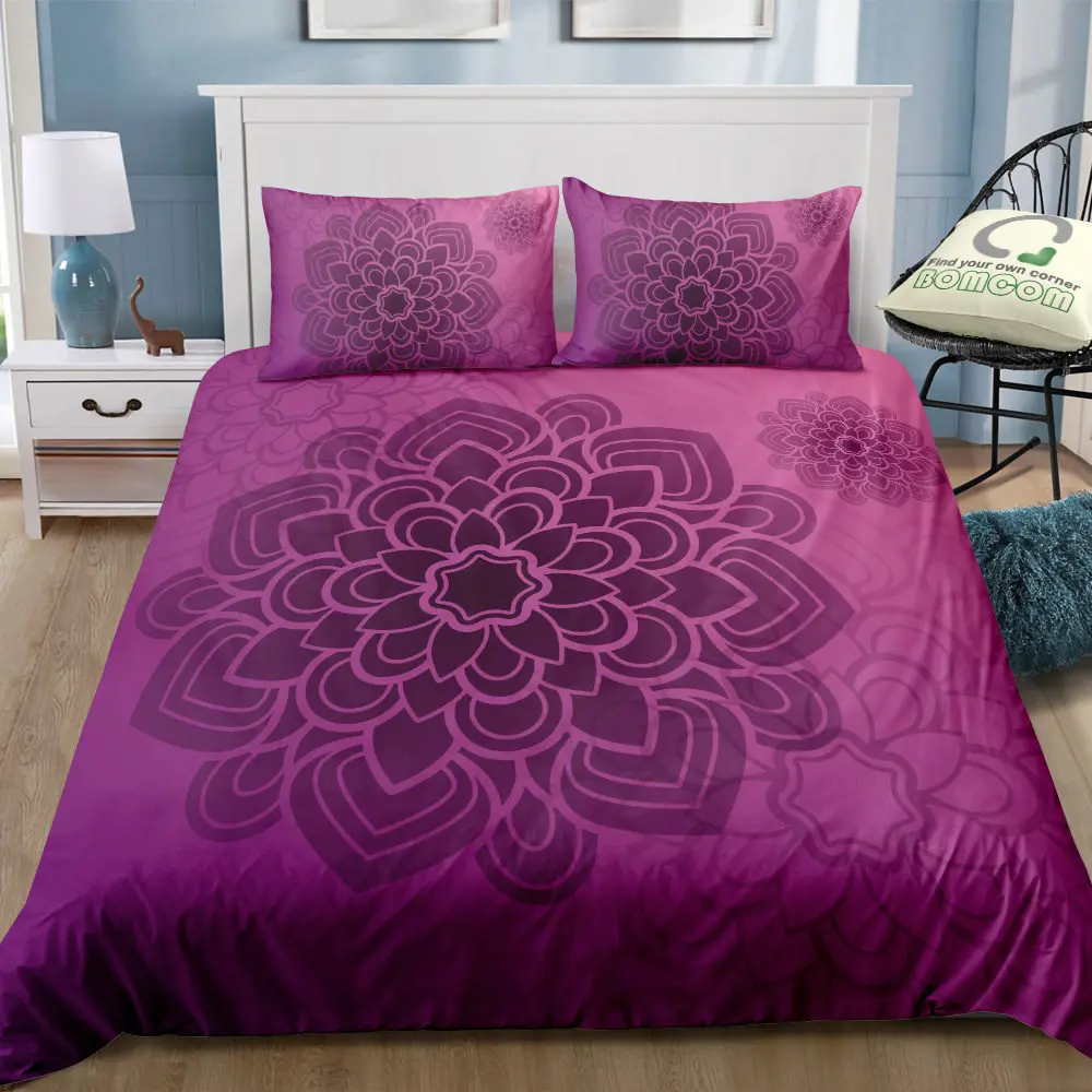 

Thumbedding Dropship Bohemia Style Pink and Purple Bedding Set Classic Designed Floral 3D Duvet Cover Set Innovative Design