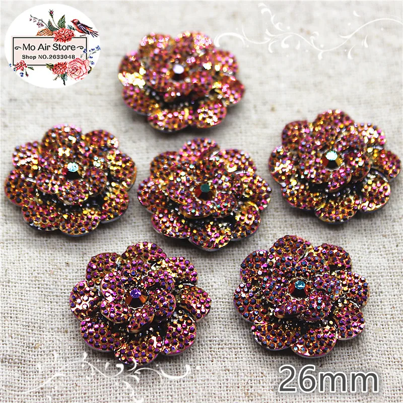 

10pcs/lot 26mm shiny golden/rose AB color resin rhinestone flower flatback cabochon for DIY craft wedding decoration