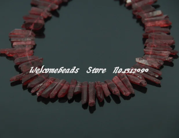 72pcs/str of Raw Natural Crystal Red Quartz Point Pendants,Rock Quartz Crystal Graduated Jewelry Making Beads 4-7x15-33mm