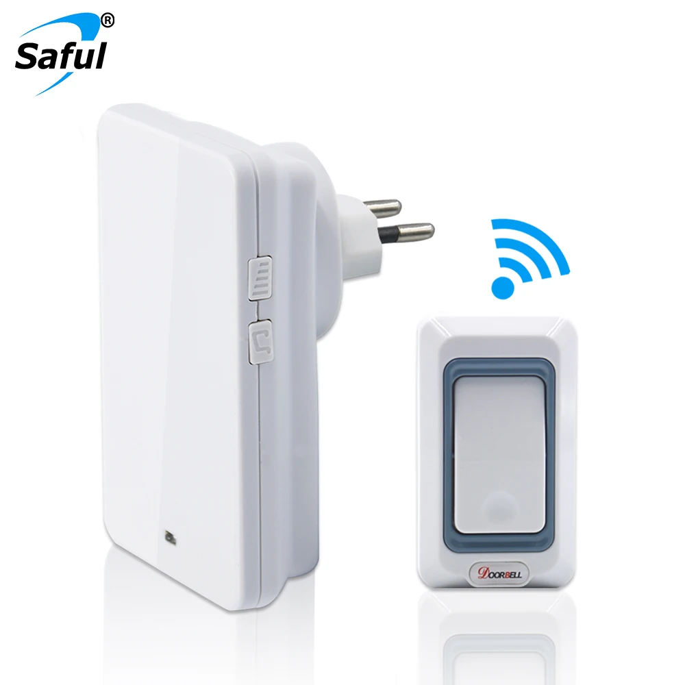 Saful Wireless Doorbell 25-110dB Adjustable Push Button EU/AU/US/UK Plug Waterproof Battery Electric Smart Home Chime Door Bell