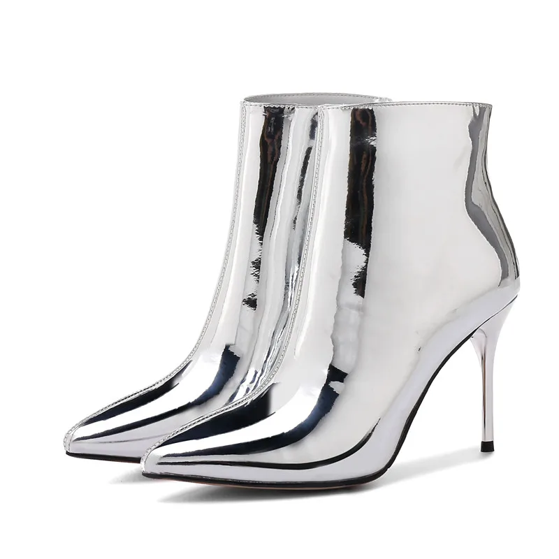 shiny silver booties