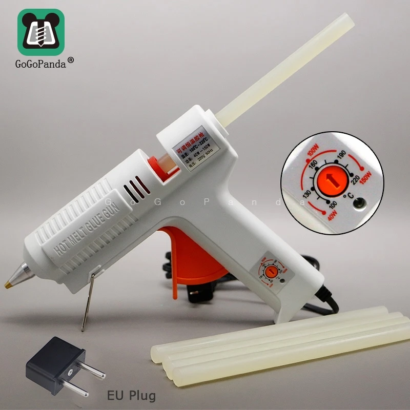 Online Envío Gratis 220v 40 150w pistola de pegamento fundido caliente Kit de reparación de temperatura ajustable herramientas con 5 uds palos de pegamento