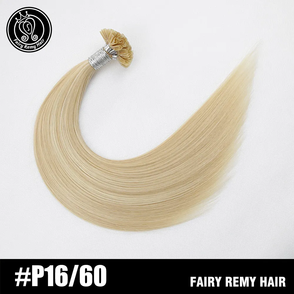 Фея Волосы remy 0,8 г/локон 1" 18" 2" 22" Remy Кератиновый наконечник пряди человеческих волос для наращивания# P16/60 Блондинка Цвет Европейский U Совет предварительно - Цвет: P16-60