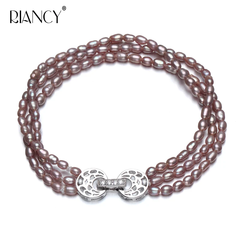 Модные натуральные свежие 3 ряда фиолетовые белые розовые жемчужные браслеты