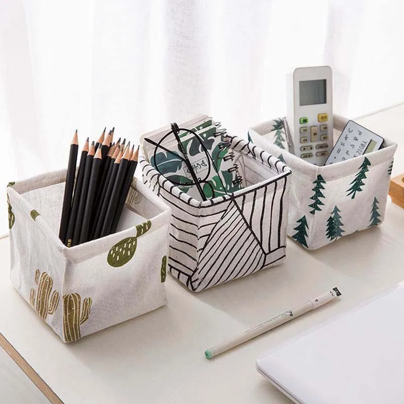 

Hot Sale Desktop Storage Basket Foldable Waterproof Linen Sundries Toys Storage Box Organizer Portable Stationery Container