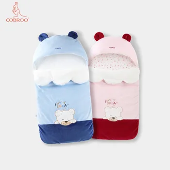 

COBROO Cotton Newborn Swaddle Blanket Quilt with Zip Closure Cute Bear Pattern Baby Swaddling Winter 85CM Length