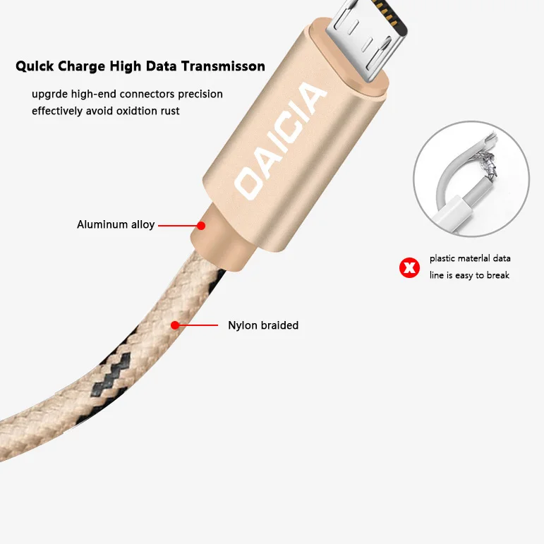 Micro USB кабель для быстрой зарядки передачи данных нейлоновый синхронизации Samsung