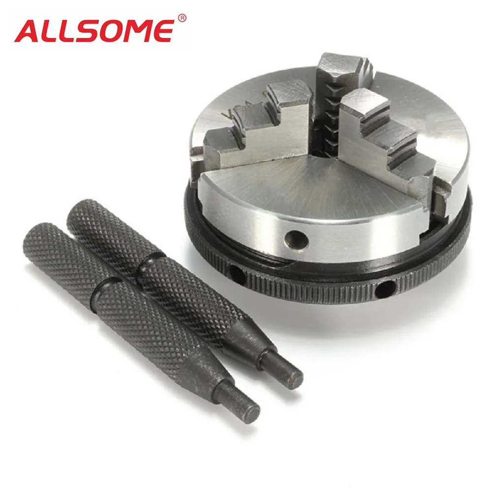 

ALLSOME 3 Jaw Metal Lathe Chuck 2.5" 63mm Mini Chuck with 2pcs Lock Rods For M14 Metalworking Machine Accessories Tools HT2025