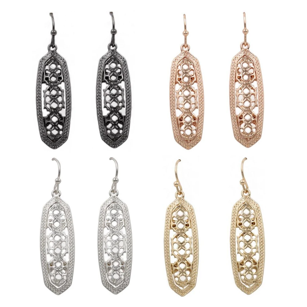 

2018 New Fashion Filigree Long Oval Drop Earings Fashion Jewelry Cute Mix Teardrop Geometric Oval Earrings for Women