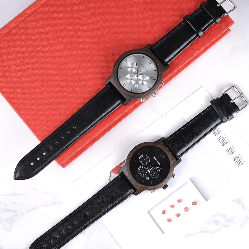 BOBO BIRD Watch Men Relogio Masculino Luxury Business Wood Wristwatches with Auto Date Stopwatch erkek kol saati V-P28
