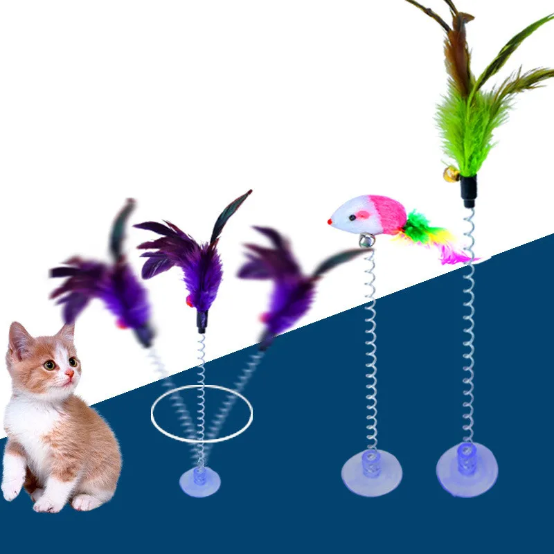 

Metal wire spring cat mouse toy color feather toy with bell ball cat toy sucker cat rods stick Pet Interactive Toys cat teaser