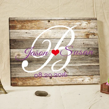 

Personalized Rustic Wedding Guest Book Woodgrain Custom Names & Date Framed Canvas Prints Visitas Wedding Welcome Boards Design