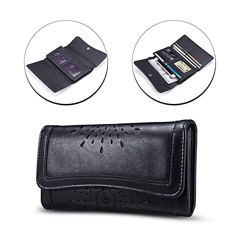 

Women's Lady Leather Wallet Hollow Out Purse Credit Card Clutch Holder Long Wallets Hasp Women Billfolds