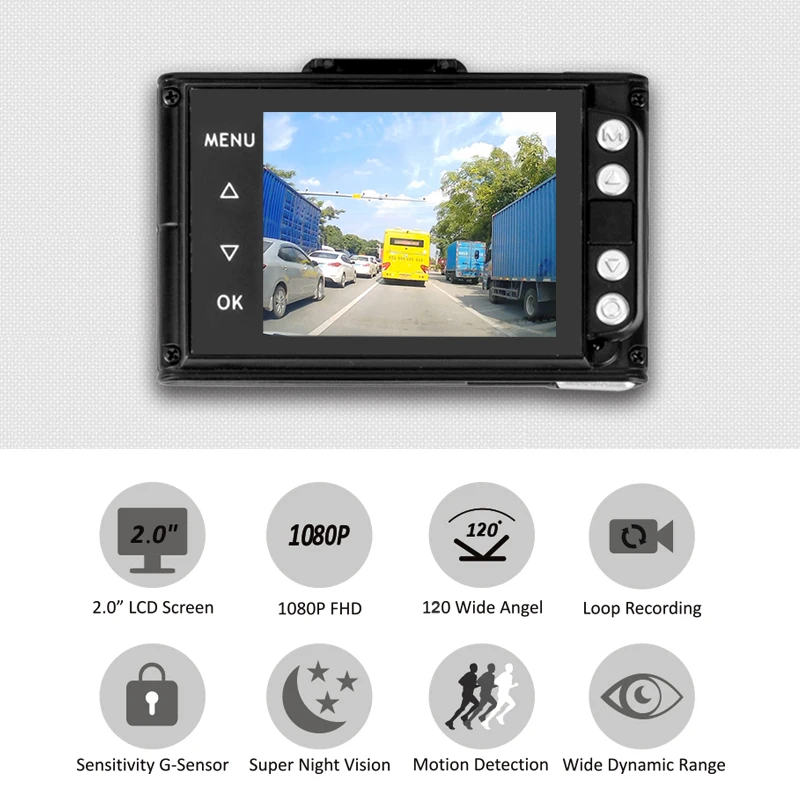 FHD 1080 P видеорегистратор с широким углом обзора 120 ° Мини Автомобильный