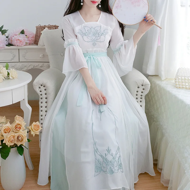 Новое модное женское платье Hanfu платья в китайском стиле платье с вышивкой