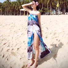 2016 Summer Print Beach Cover Up Bikini Bathing Suit Cover Ups BeachWear irregular Swimsuit Long Coverup
