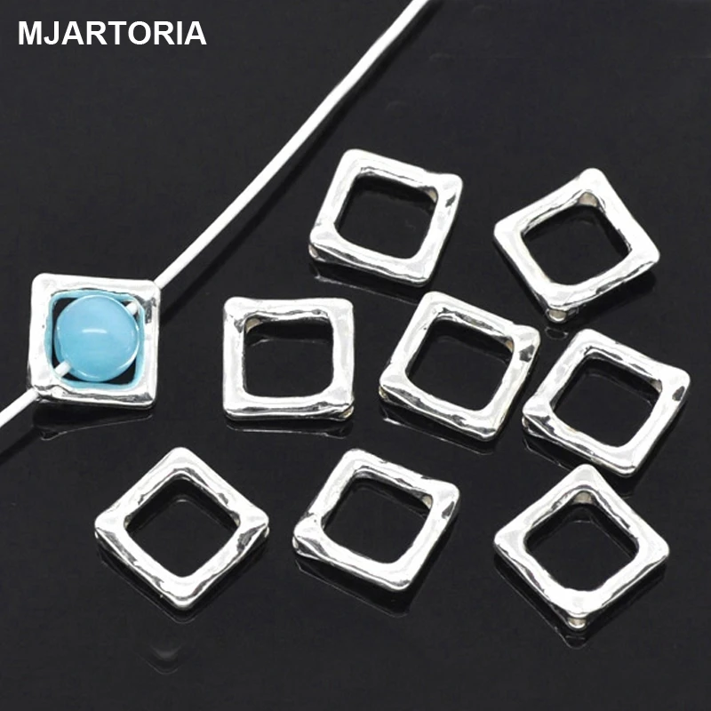 

50PCs Square Bead Frames Jewelry Findings For DIY Silver Color Diy Beads For Jewelry Making Handmade Craft Accessories 12x12mm