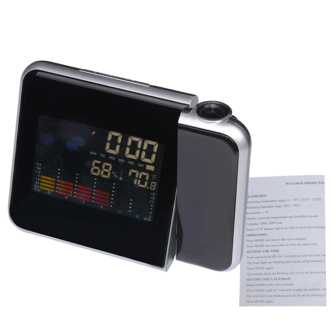 Digital Projection Alarm Clock Weather Station with Temperature