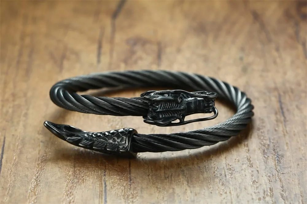 NIDIN классические винтажные браслеты с головой дракона, мужские ювелирные изделия из натуральной кожи, высокое качество, ювелирные изделия из нержавеющей стали, подарок