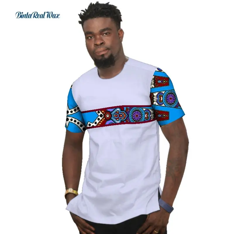 Летняя мужская рубашка Bazin Riche, хлопок, на заказ, Дашики, Африканский принт, лоскутные рубашки, традиционная одежда в африканском стиле WYN477 - Цвет: 2