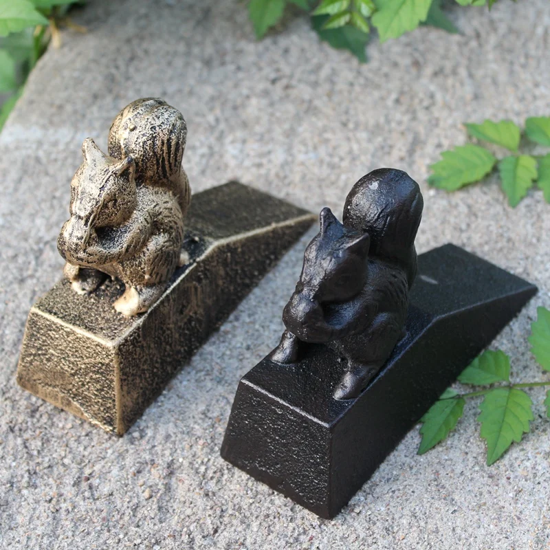 2 Squirrel Door Stop Wedge Cast Iron Door Stopper Holder Animal Black Bronze Home Garden Decor