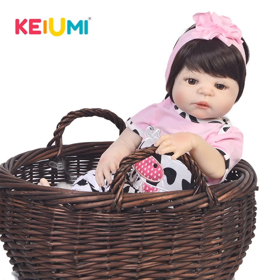 Hot Sale 23 Inch Reborn Baby Doll Full Silicone Body Lifelike Reborn Boneca Menina Wear Pink Cow Suits Baby Toy For Child Gift