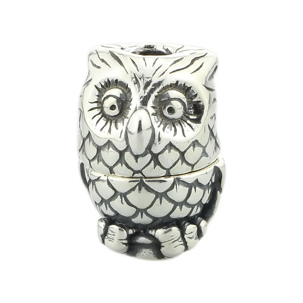 

S925 Sterling Silver Owl Charm Beads Small Hole Fit for European Brand Troll Bracelet & Necklace Vintage DIY Jewelry Gift