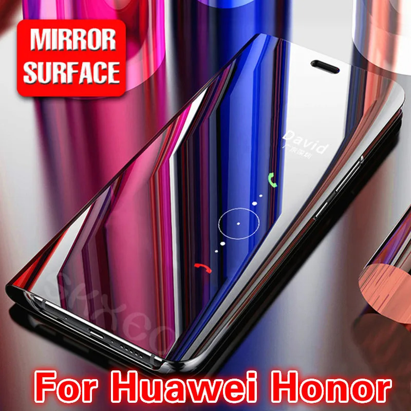 

High Quality Mirror Flip Case For Huawei Honor 7 8 8C 10 Anti Knock Honor20Lite Mobile Phone Protector Clear Vision